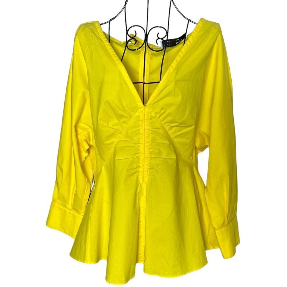 Proenza Schouler White Label Women's 8 Poplin V-Neck Top Bright Yellow Peplum
